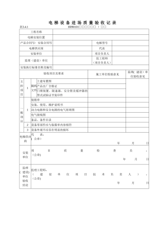 电梯设备进场质量验收记录