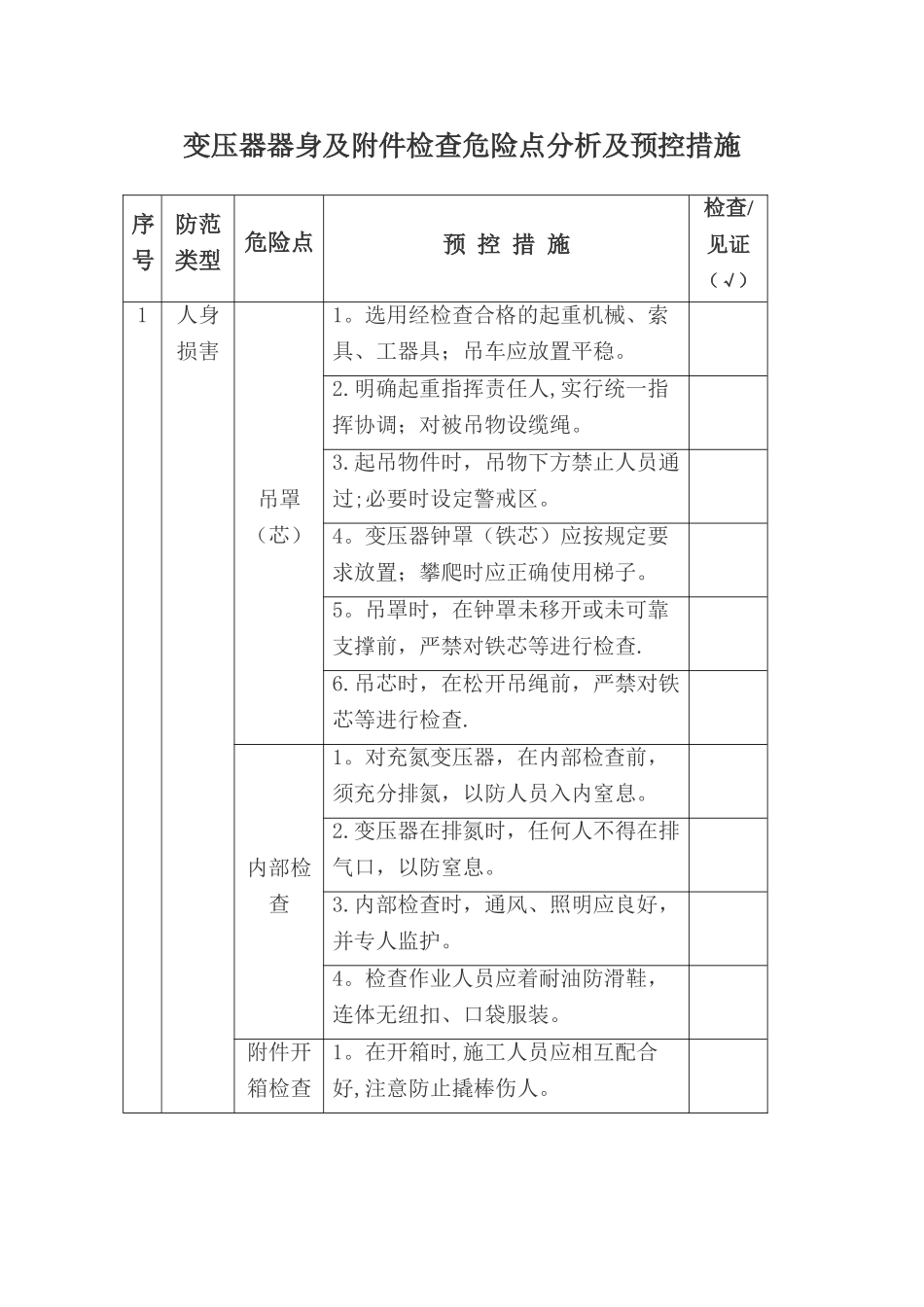 电气专业变压器安装施工危险点分析及预控措施_第3页