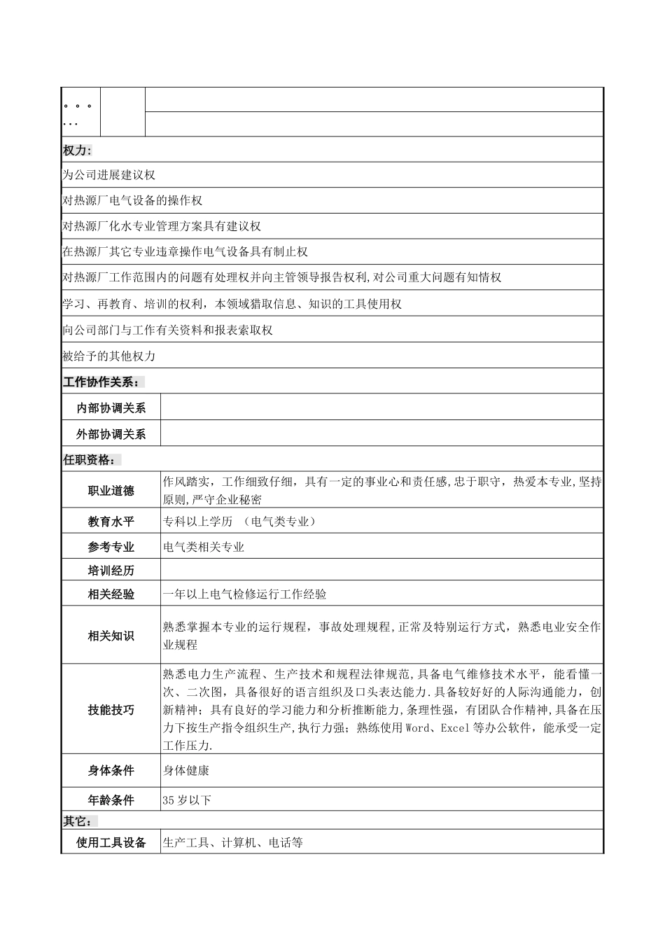 电气值班员岗位职责说明书_第2页