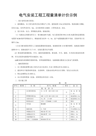 电气工程预算实例：清单与计价样本