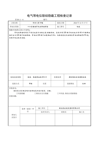 电气等电位连接隐蔽工程检查记录
