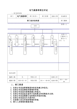 电气维修部岗位职责