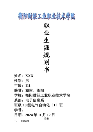 电气自动化专业—职业生涯规划书