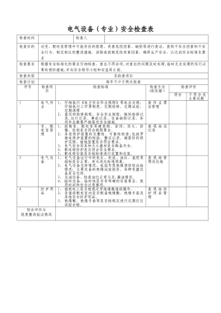 电气设备(专业)安全检查表