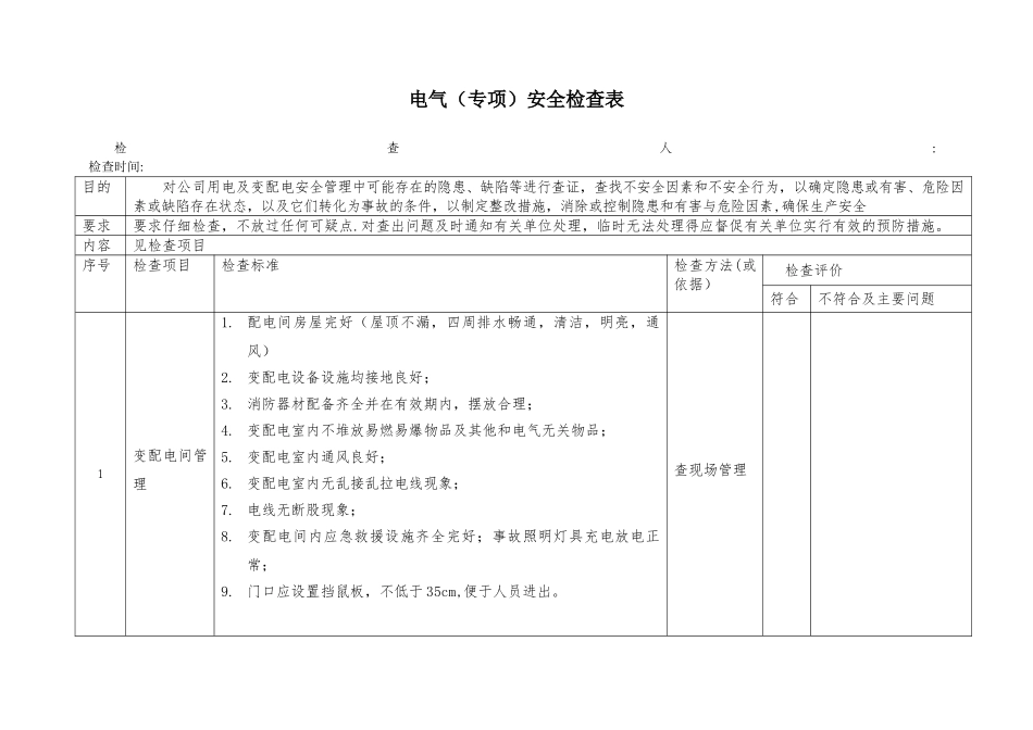 电气设备专项检查表_第1页