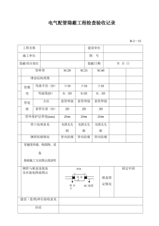电气配管隐蔽工程检查验收记录