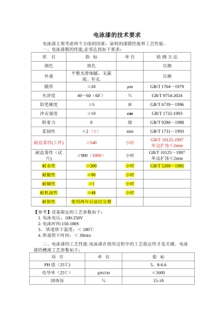 电泳漆技术标准