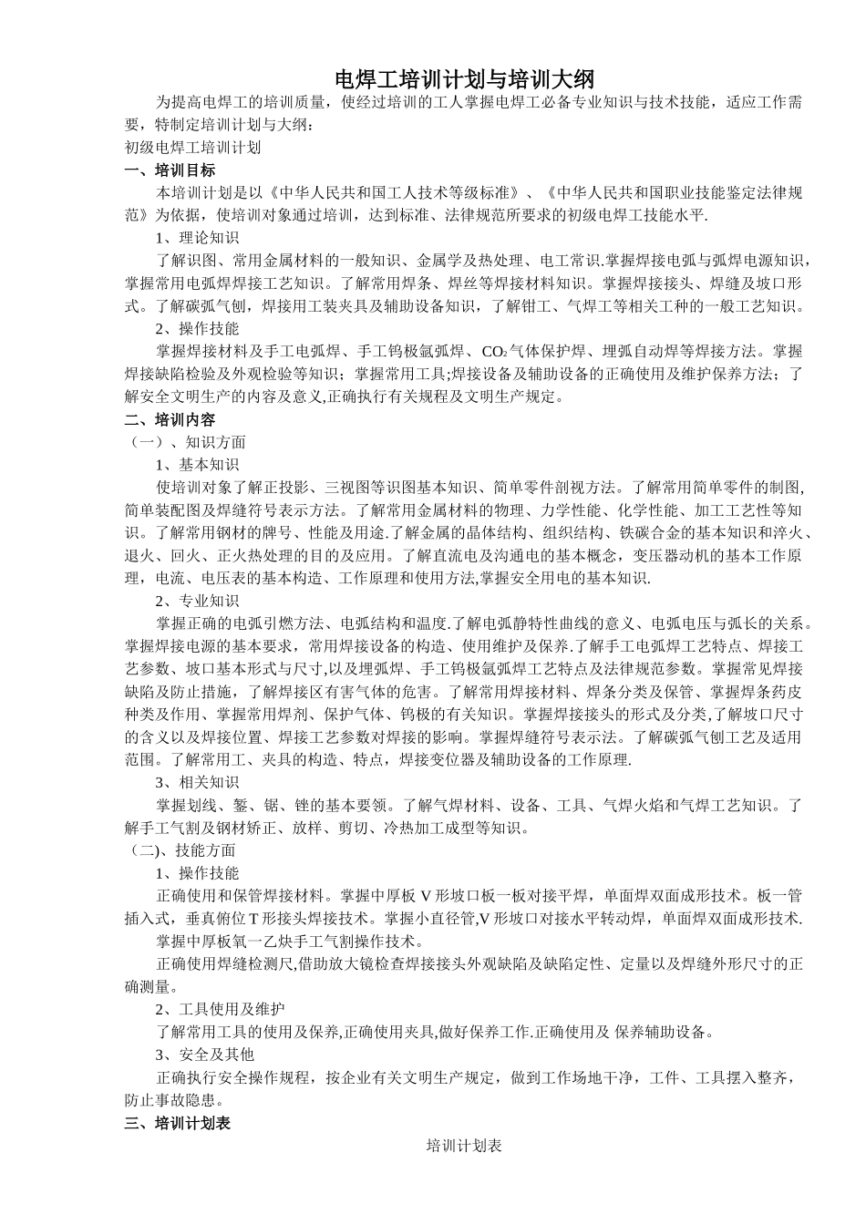 电焊工培训计划与培训大纲_第1页