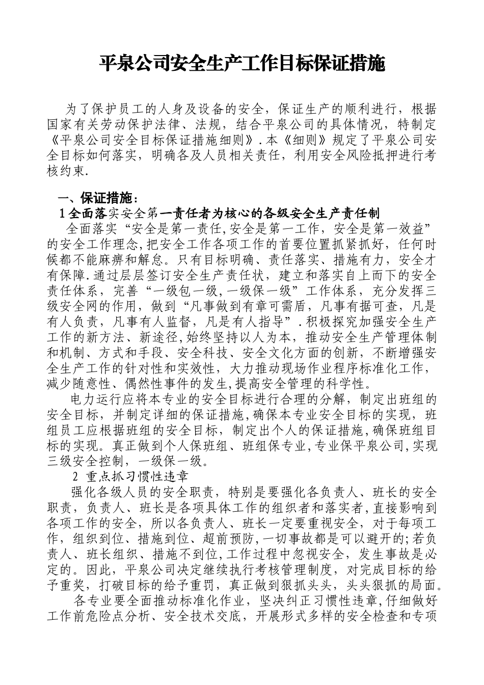 电站安全生产工作目标控制措施_第1页