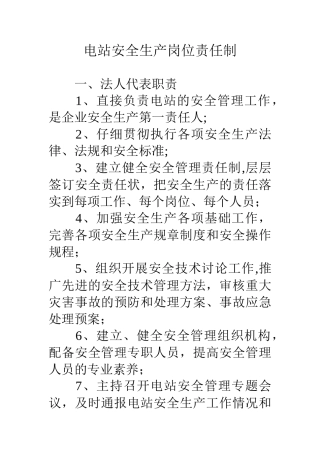 电站安全生产岗位责任制