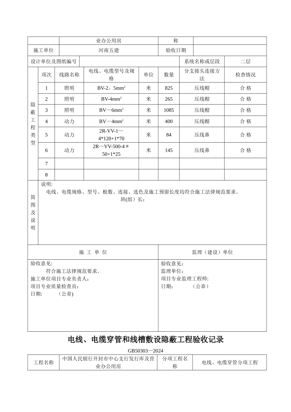 电线、电缆穿管和线槽敷设隐蔽工程验收记录_第3页