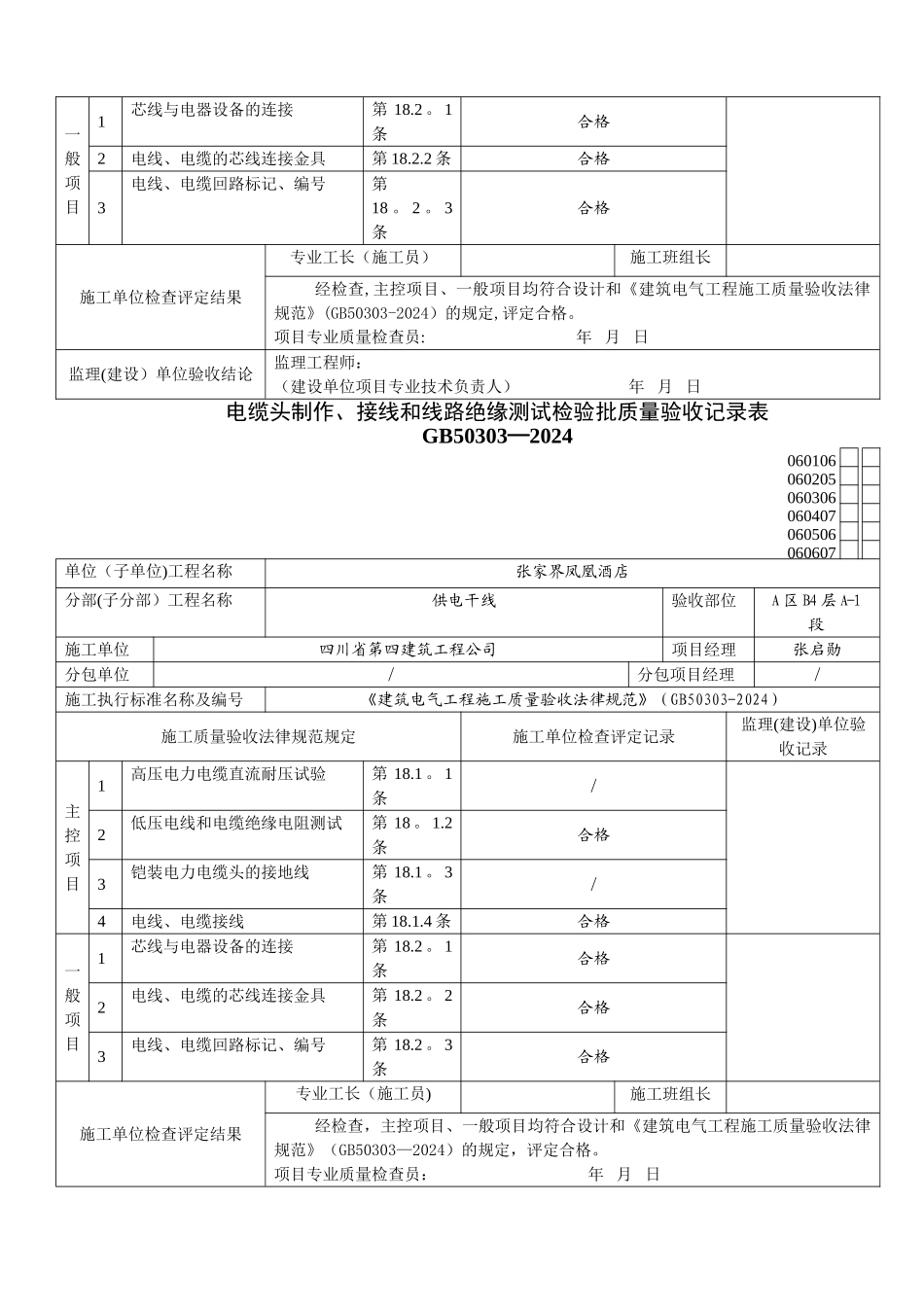 电缆头制作、接线和线路绝缘测试检验批质量验收记录表_第3页