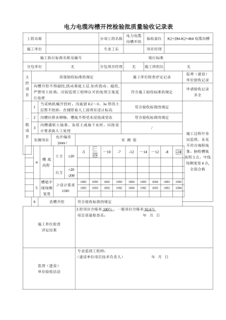 电缆沟沟槽开挖检验批
