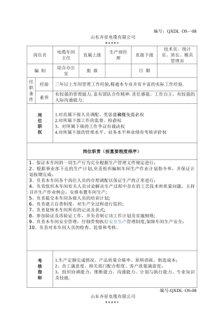 电缆车间主任、班组长、操作员岗位职责