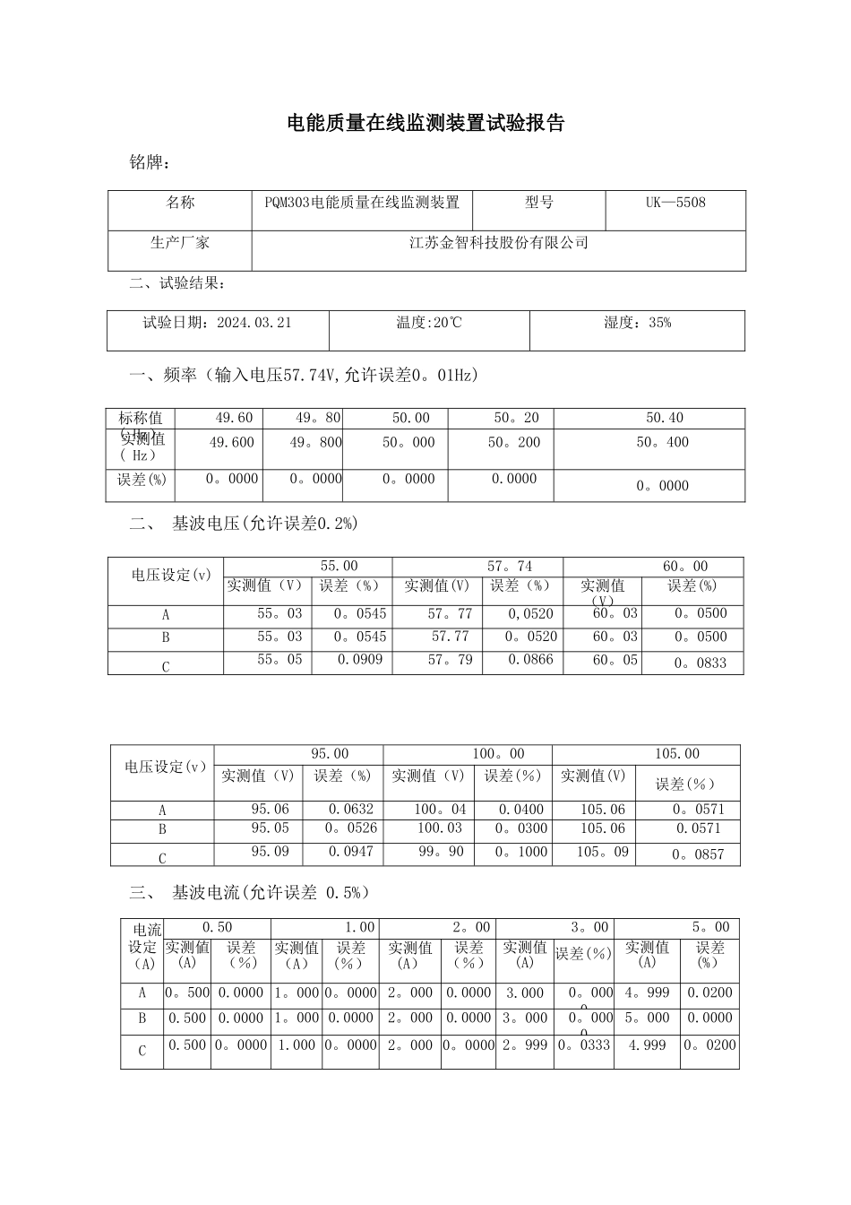 电能质量在线监测装置试验报告_第1页