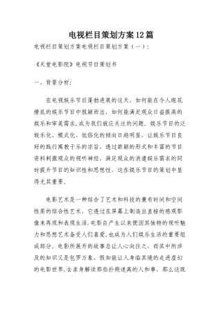 电视栏目策划方案12篇