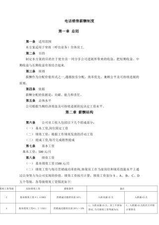 电话销售薪酬制度