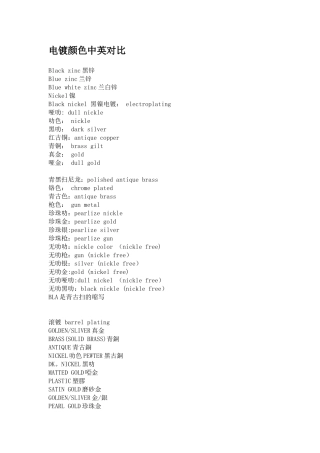 电镀颜色中英文对照表