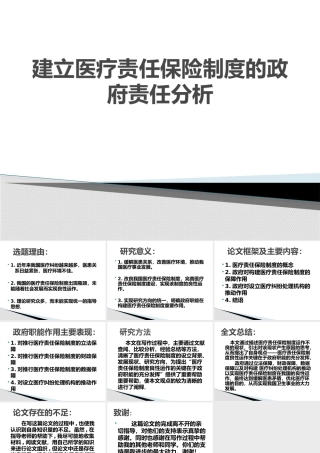 建立医疗责任保险制度的政府责任分析  PPT 工商管理专业
