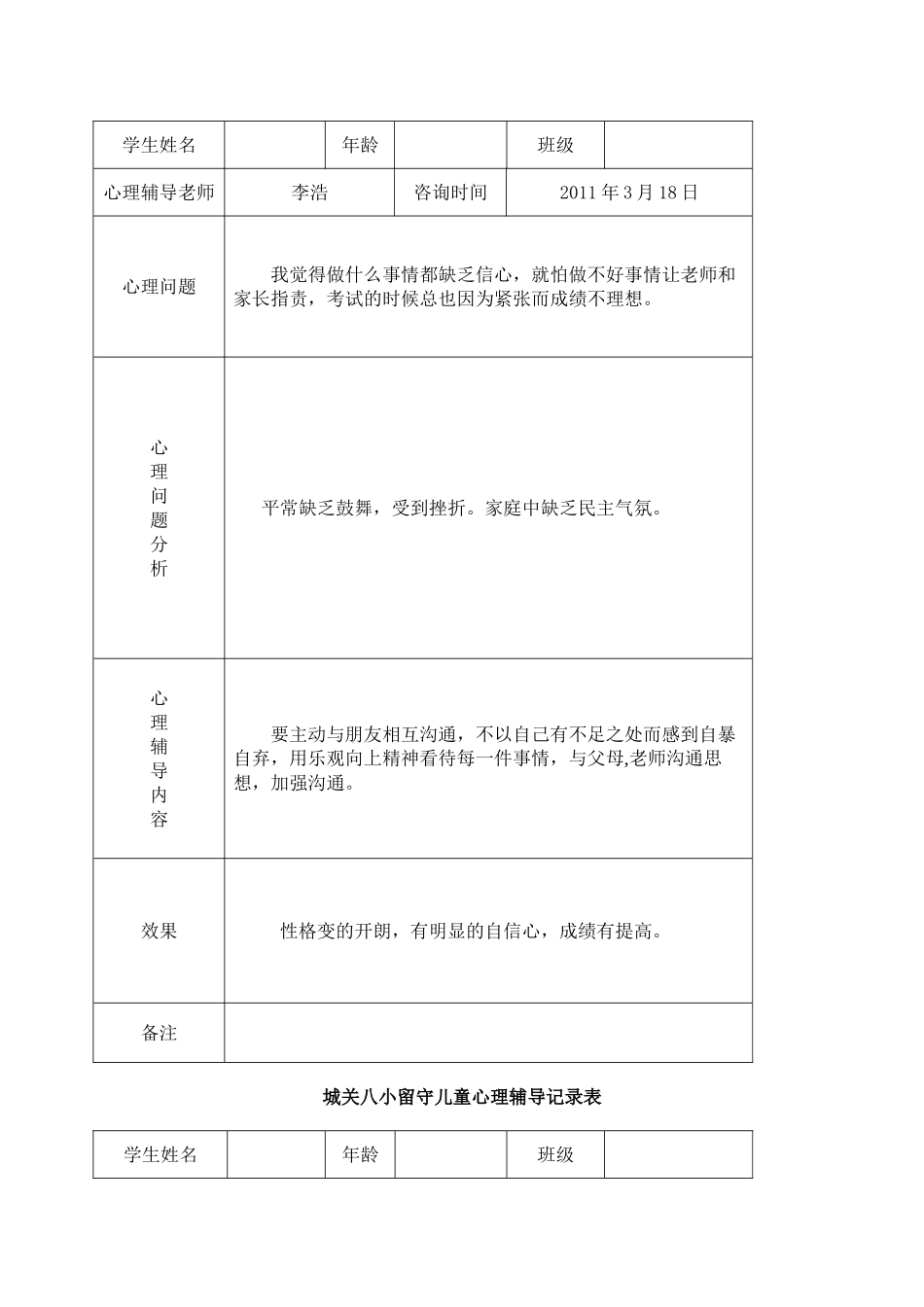 留守儿童社会实践记录表_第2页