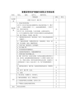 留置尿管的护理操作流程及考核标准