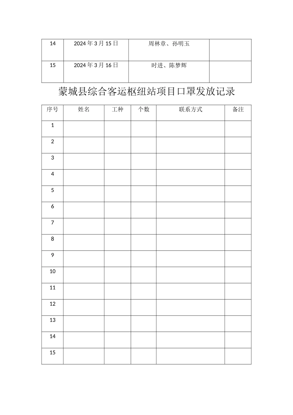 疫情防控期间值班表、人员登记表_第2页