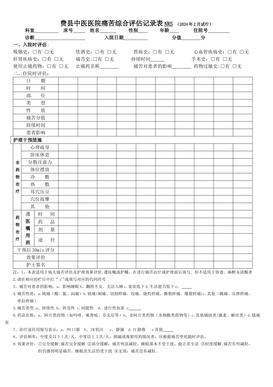 疼痛综合评估记录表NRS_第1页