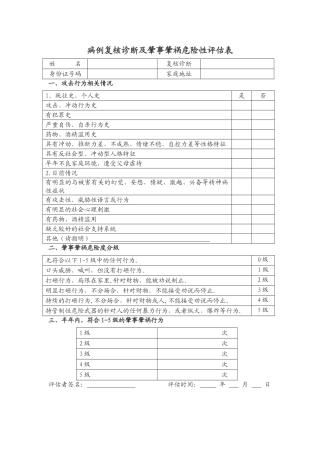 病例复核诊断及肇事肇祸危险性评估表