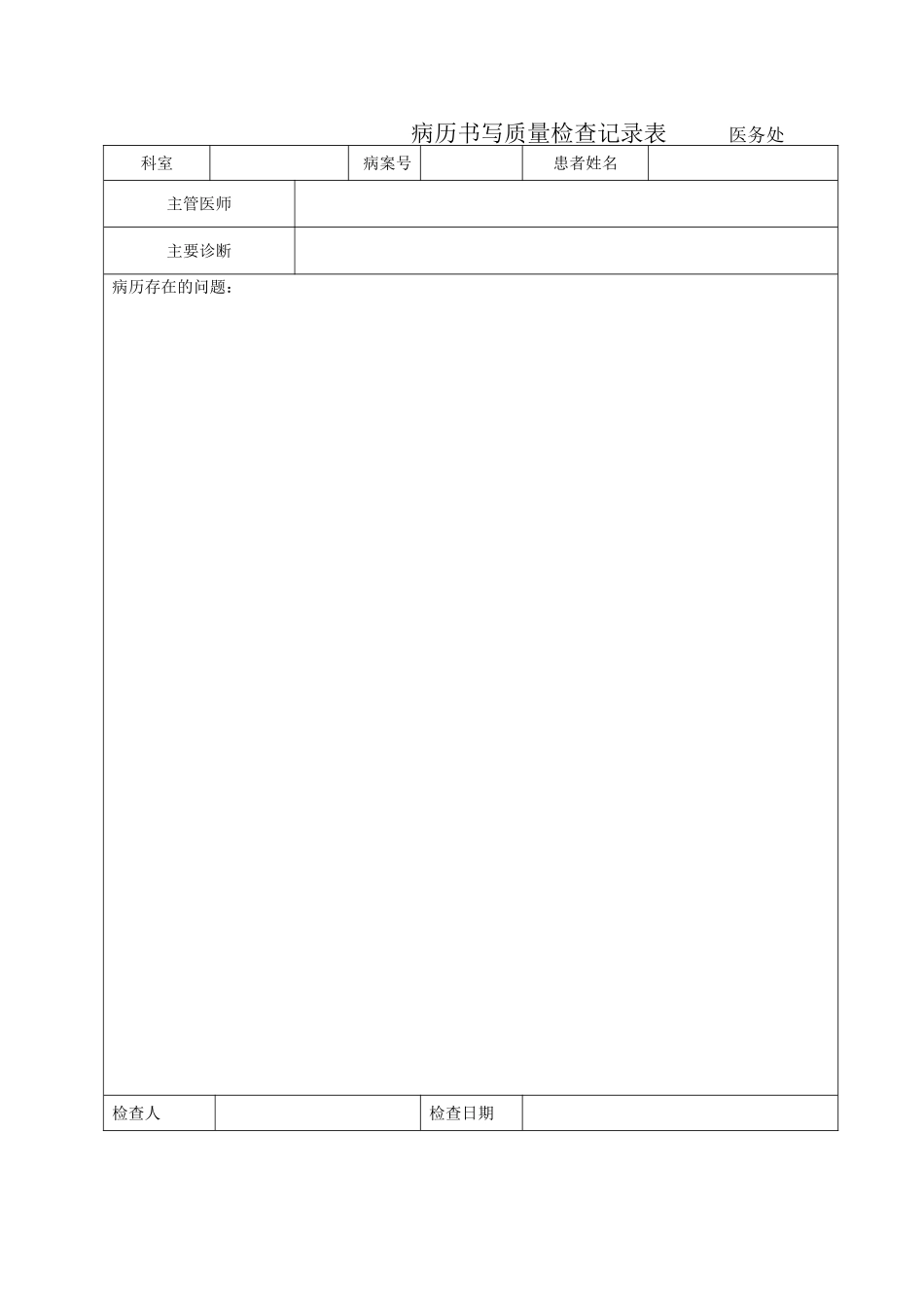 病历书写质量检查记录表_第1页