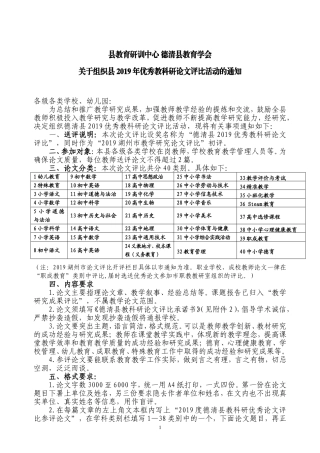 县教育研训中心、教育学会关于组织2019年优秀教科研论文评比的通知