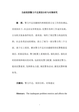 当前我国警力不足原因分析与对策研究  公共管理专业