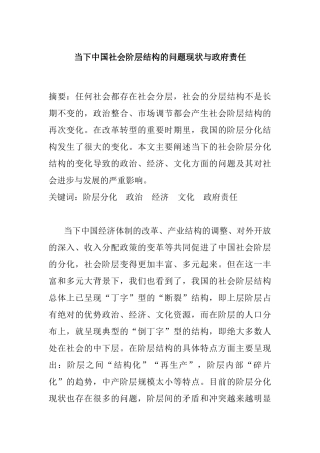 当下中国社会阶层结构的问题现状与政府责任  公共管理专业