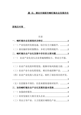 德宏州瑞丽市畹町镇农业发展存在困境及对策  工商管理专业