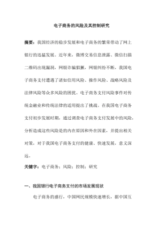 电子商务的风险及其控制研究  会计学专业