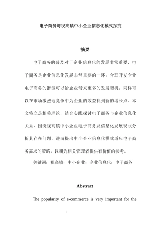 电子商务与视高镇中小企业信息化模式探究  计算机专业
