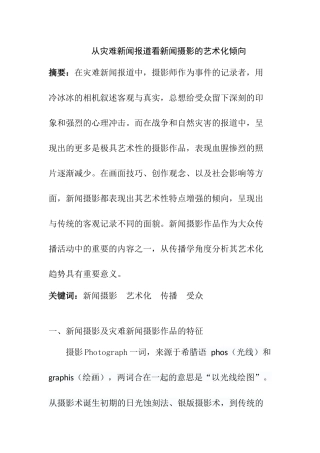 从灾难新闻报道看新闻摄影的艺术化倾向 新闻传媒专业