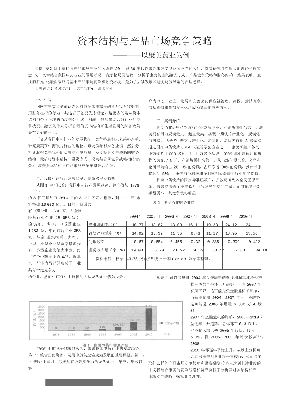 资本结构与产品市场竞争策略——以康美药业为例_第1页