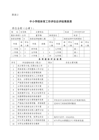 白崖小学体育工作自评结果报表自评报告