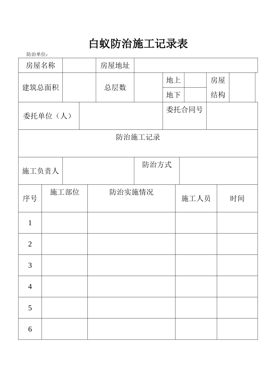 白蚁防治施工记录表_第1页