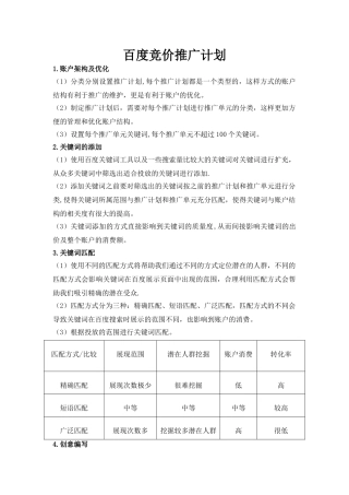 百度竞价推广方案-百度竞价推广策划