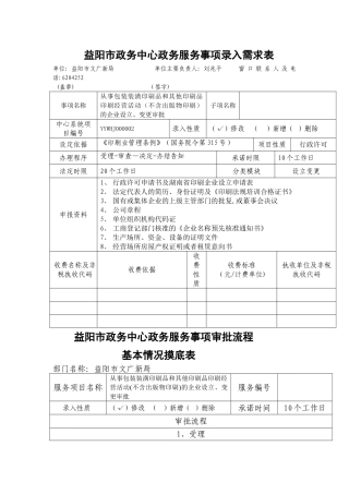 益阳政务中心政务服务事项录入需求表