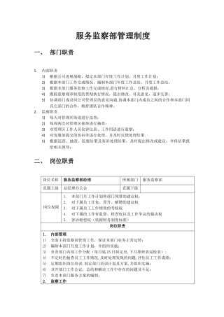 监察部部门职责、岗位职责、绩效考核标准