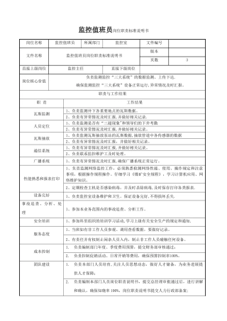 监控值班员岗位职责标准说明书