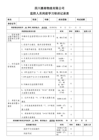 监控人员岗前学习培训记录表