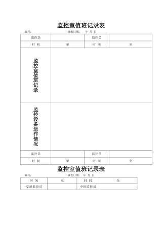 监控室值班记录表