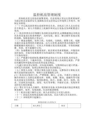 监控控制机房管理制度