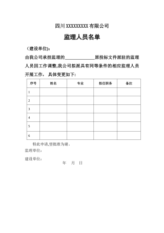 监理人员变更申请