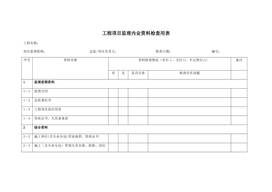 监理内业资料检查表_第1页