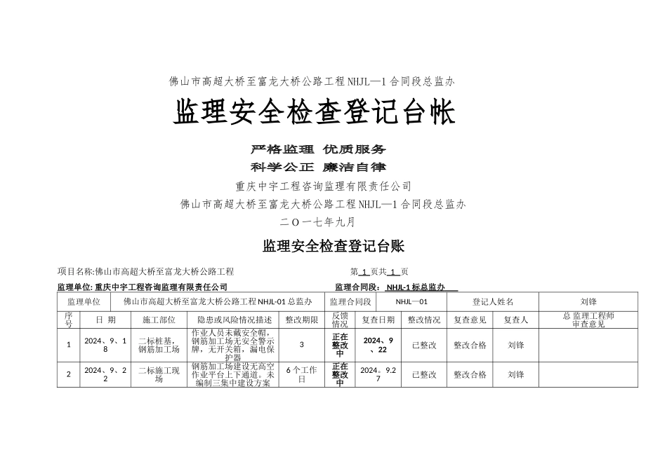 监理安全检查登记台账_第1页