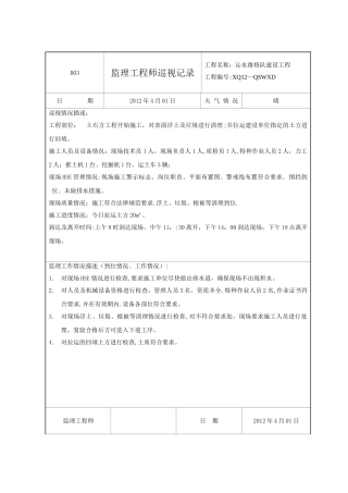 监理工程师巡视记录